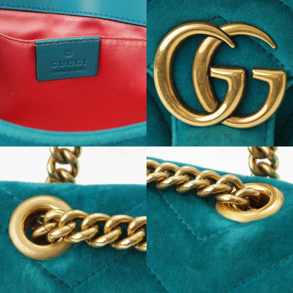 GucciGucci GG Marmont Velvet Chain Shoulder Bag Blue - Picture 7 of 8